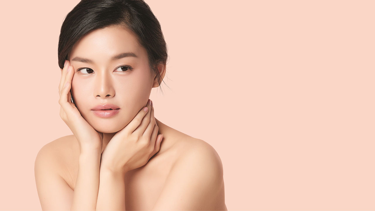 Beautiful Pretty Young asian Woman with Clean Fresh bare Skin concept Asian Girl beauty face skincare. Facial treatment. healthy skin and cosmetic ideas concept